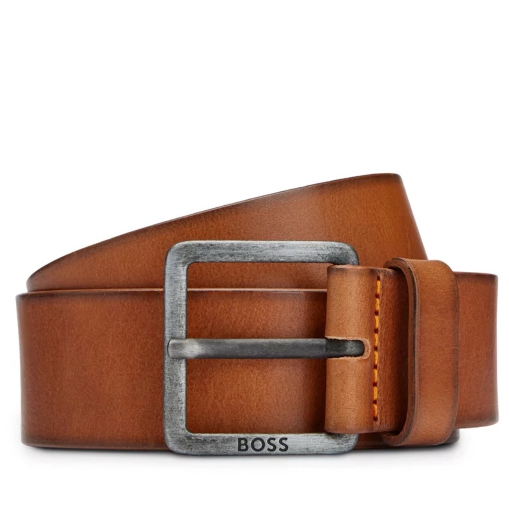 Boss Tan Leather Belt with Silver Buckle - Picture 1 of 2